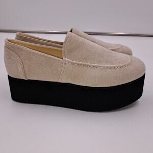 Creamy Tan Vegan Suede Women's 38 US 7.5-8 Thick Flat Platform Shoes